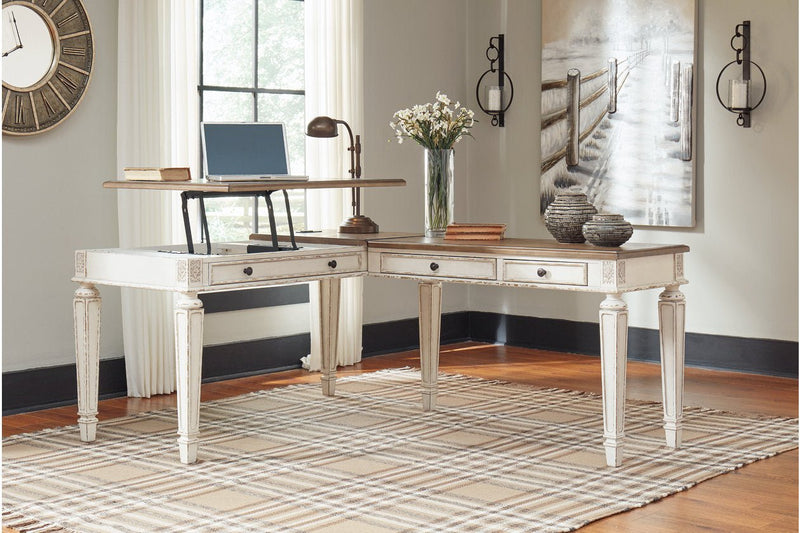 Realyn White/Brown 2 - Piece Home Office Lift Top Desk - Gate FurnitureOffice Desk