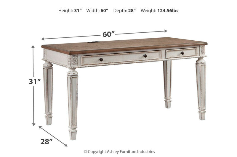 Realyn White/Brown 60" Home Office Desk - Gate FurnitureOffice Desks
