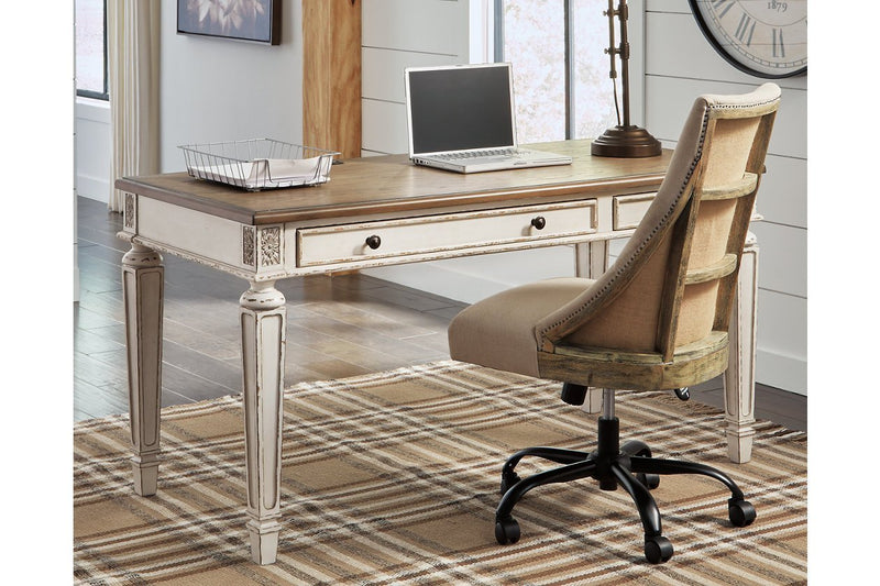 Realyn White/Brown 60" Home Office Desk - Gate FurnitureOffice Desks