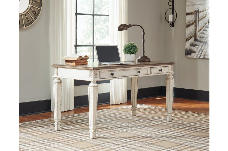 Realyn White/Brown Home Office Lift Top Desk - Gate FurnitureOffice Desks