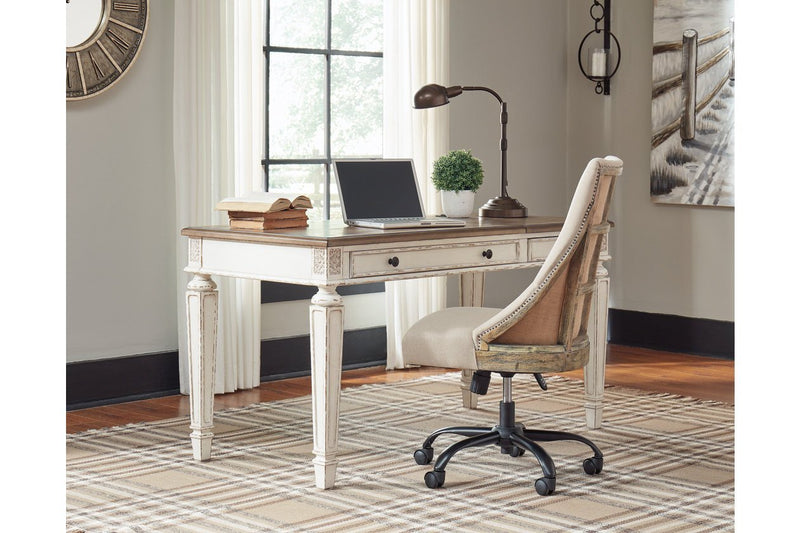 Realyn White/Brown Home Office Lift Top Desk - Gate FurnitureOffice Desks