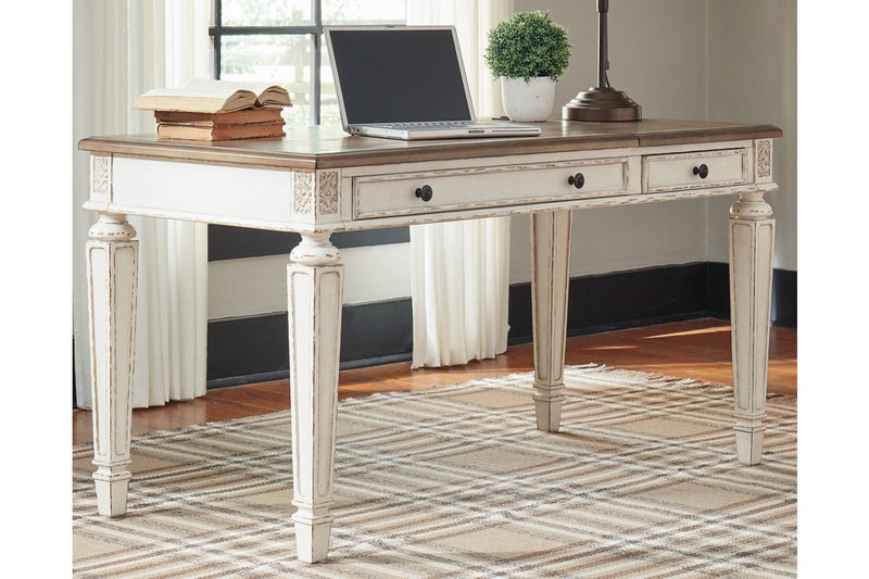 Realyn White/Brown Home Office Lift Top Desk - Gate FurnitureOffice Desks