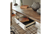 Realyn White/Brown Home Office Lift Top Desk - Gate FurnitureOffice Desks