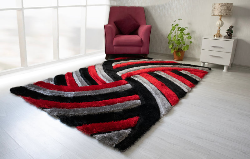 3D Shaggy GRAY-RED Area Rug - 3D333 - 3D333-GRY/RED-57