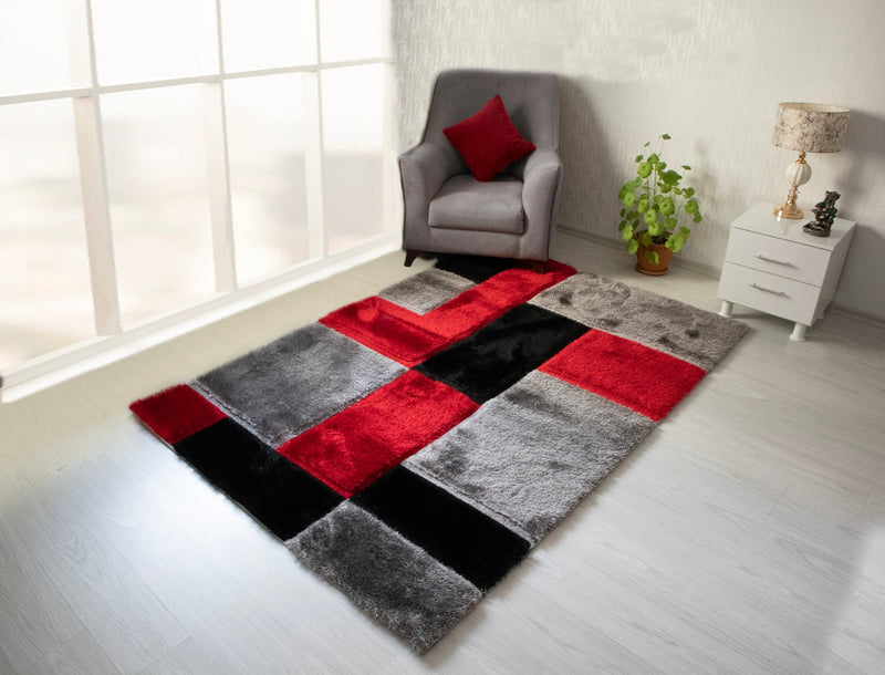 3D Shaggy GRAY-RED Area Rug - 3D161 - 3D161-GRY/RED-57