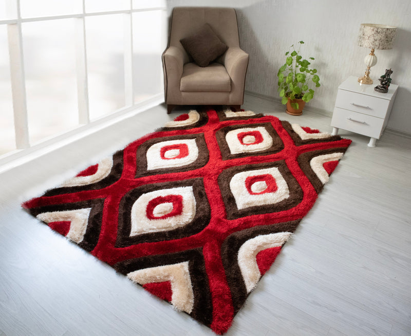 3D Shaggy BROWN-RED Area Rug - 3D151 - 3D151-BRW/RED-57