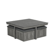 Reef – Gray 5PC Coffee Table Set. Includes 4 Cushioned Storage Ottomans - T144-C-Table