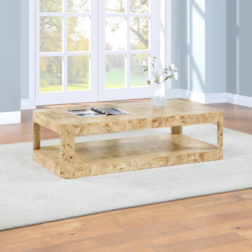 Reeves Solid Wood And Burl Veneer Coffee Table in Beige - 99068Burl-CT