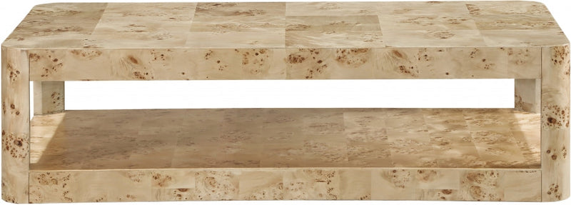 Reeves Solid Wood And Burl Veneer Coffee Table in Beige - 99068Burl-CT
