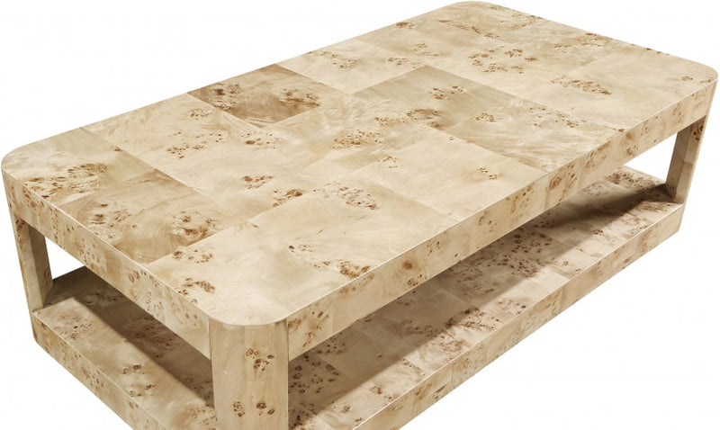 Reeves Solid Wood And Burl Veneer Coffee Table in Beige - 99068Burl-CT
