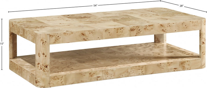 Reeves Solid Wood And Burl Veneer Coffee Table in Beige - 99068Burl-CT