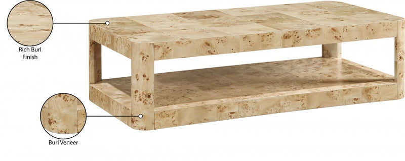 Reeves Solid Wood And Burl Veneer Coffee Table in Beige - 99068Burl-CT