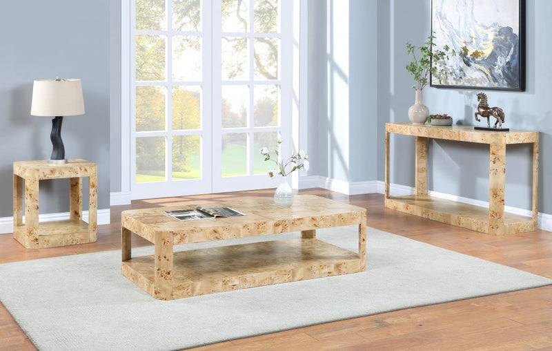 Reeves Solid Wood And Burl Veneer Coffee Table in Beige - 99068Burl-CT