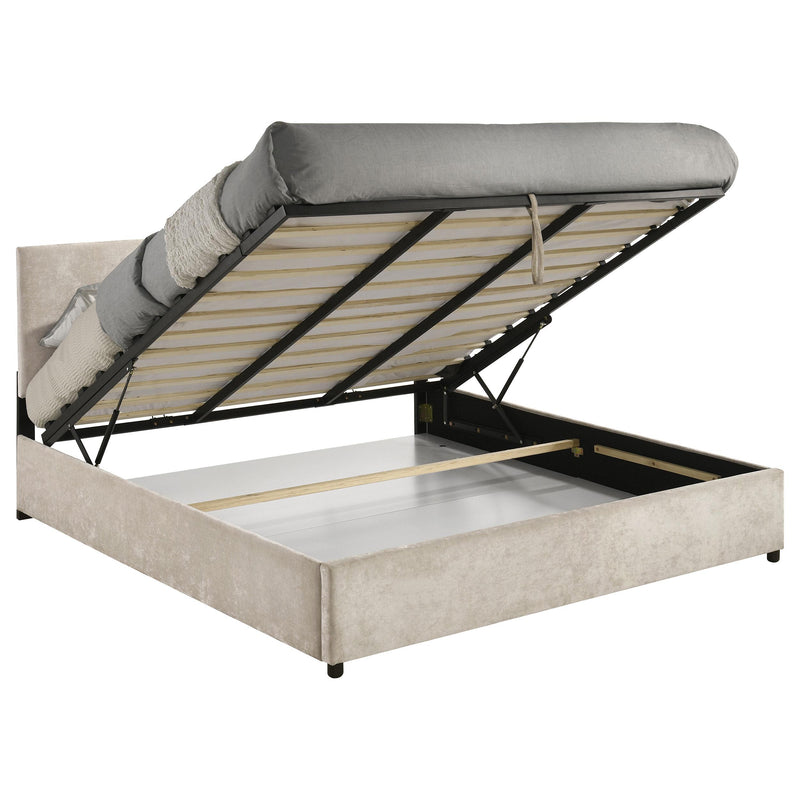 Reeves Upholstered Eastern King Lift-Top Storage Platform Bed Beige - 315918BGEKE