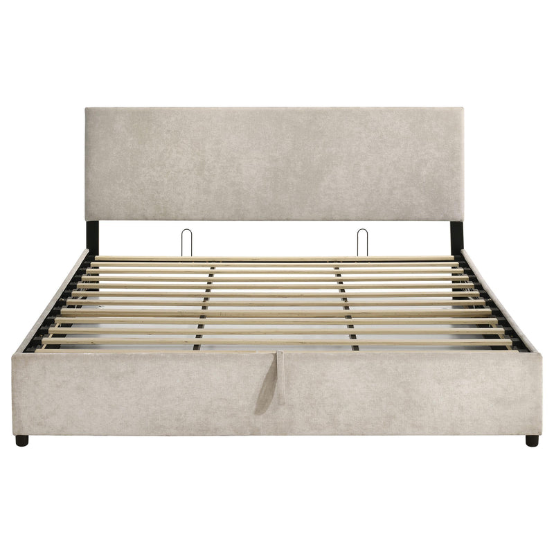 Reeves Upholstered Eastern King Lift-Top Storage Platform Bed Beige - 315918BGEKE