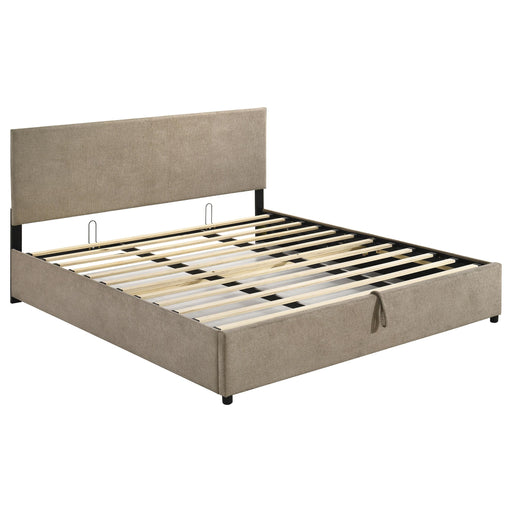 Reeves Upholstered Eastern King Lift-Top Storage Platform Bed Tan - 315918TANKE