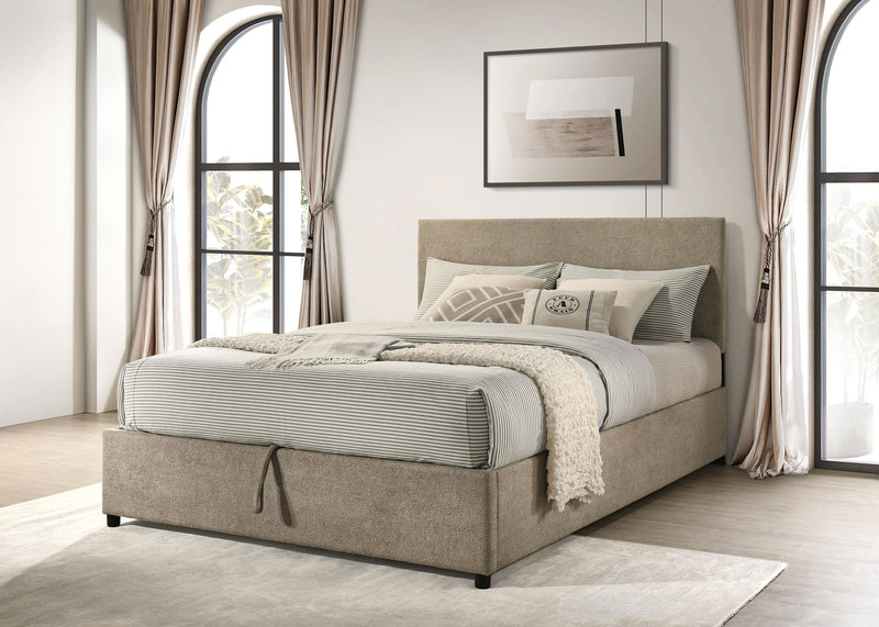 Reeves Upholstered Queen Lift-Top Storage Platform Bed Tan - 315918TANQ
