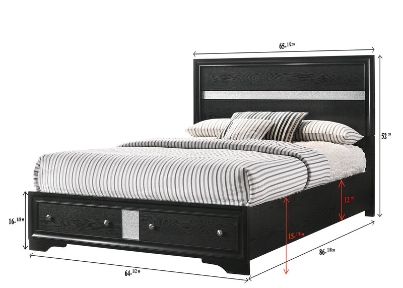 Regata Black/Silver Queen Storage Platform Bed - Gate FurnitureQueen Bed