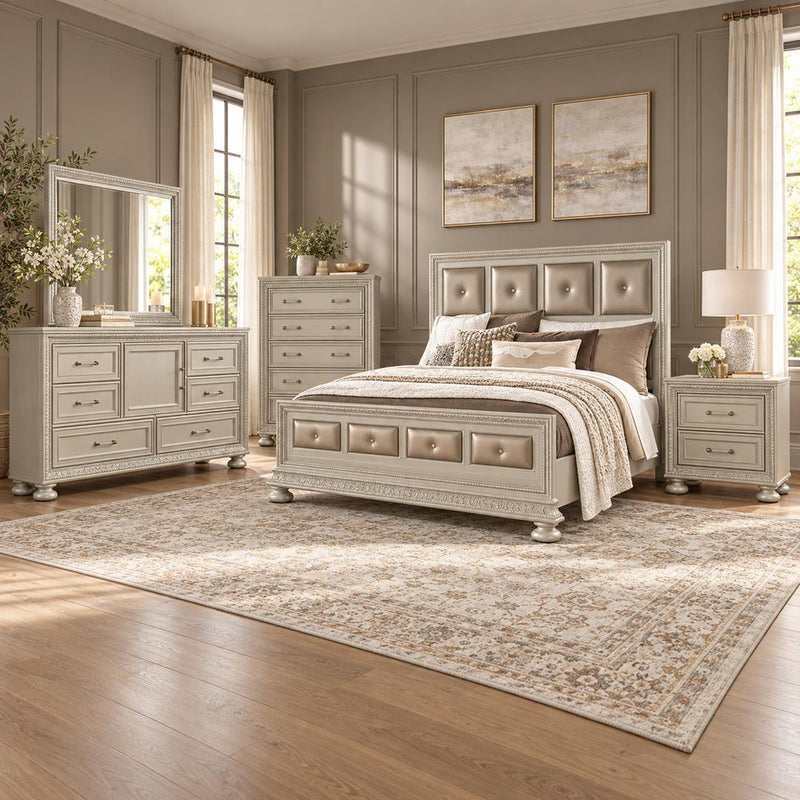 Regency - Cream King Bed, Dresser, Mirror, Chest, Nightstand - B346-KDMCN