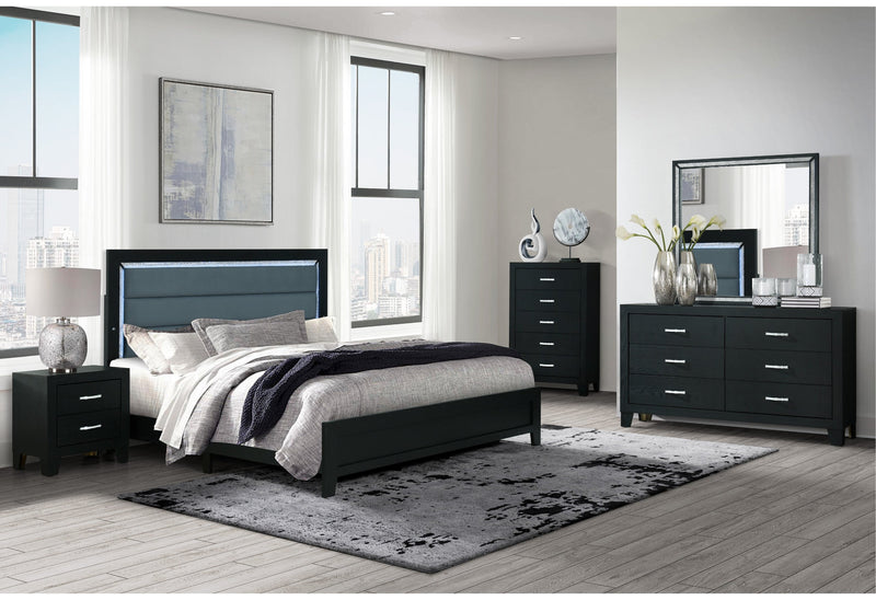 Reid Black Full Bed Group With Led - Gate FurnitureBedroom Set