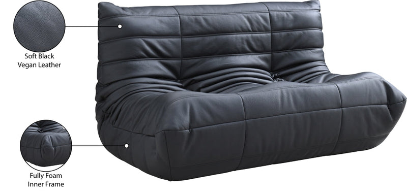 Relax 54.75" Vegan Leather Upholstered Loveseat in Black - 44063Black-L
