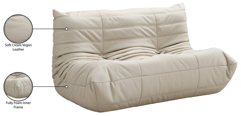 Relax 54.75" Vegan Leather Upholstered Loveseat in Cream - 44063Cream-L