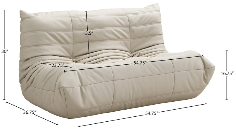 Relax 54.75" Vegan Leather Upholstered Loveseat in Cream - 44063Cream-L