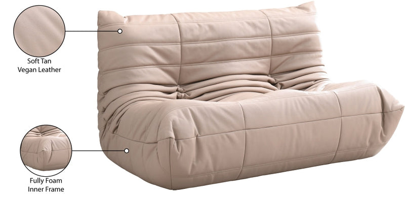 Relax 54.75" Vegan Leather Upholstered Loveseat in Natural - 44063Tan-L