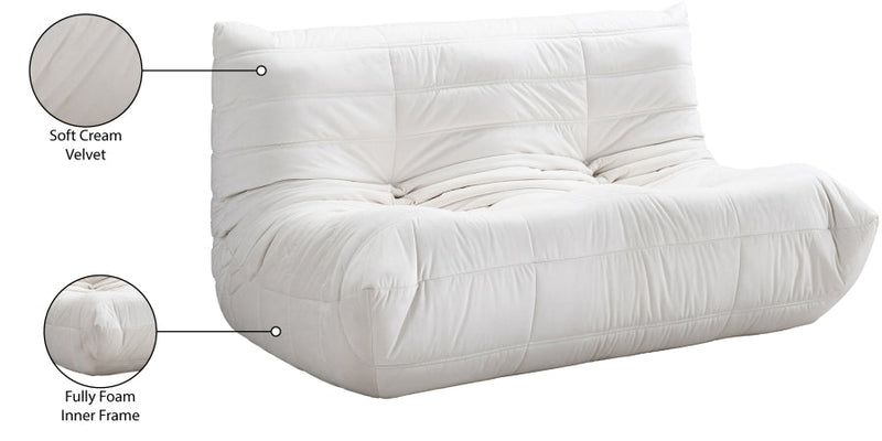 Relax 54.75" Velvet Upholstered Loveseat in Cream - 44064Cream-L