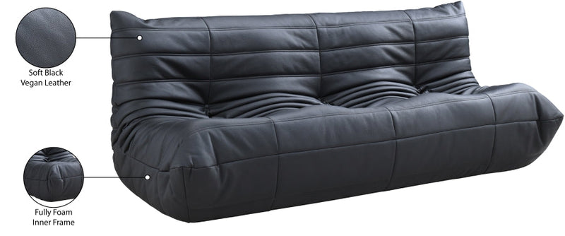Relax 77.75" Vegan Leather Upholstered Sofa in Black - 44063Black-S