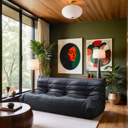 Relax 77.75" Vegan Leather Upholstered Sofa in Black - 44063Black-S