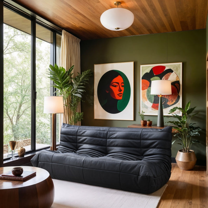 Relax 77.75" Vegan Leather Upholstered Sofa in Black - 44063Black-S