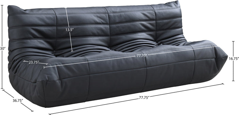 Relax 77.75" Vegan Leather Upholstered Sofa in Black - 44063Black-S