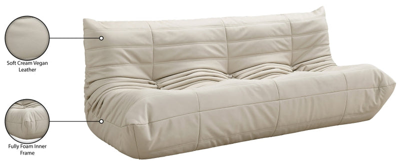 Relax 77.75" Vegan Leather Upholstered Sofa in Cream - 44063Cream-S