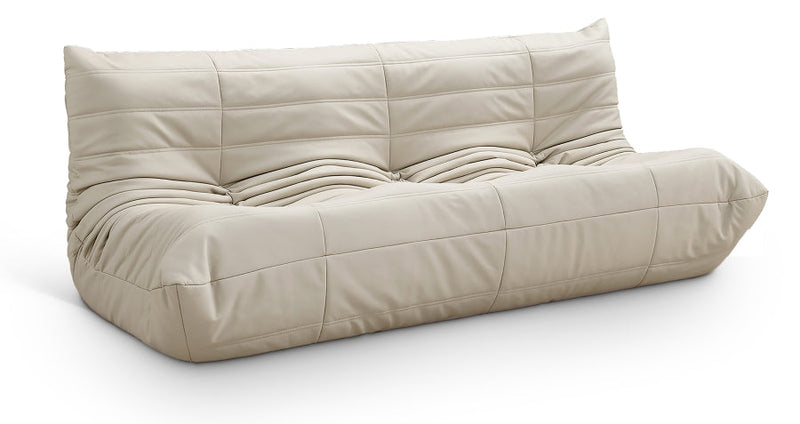 Relax 77.75" Vegan Leather Upholstered Sofa in Cream - 44063Cream-S