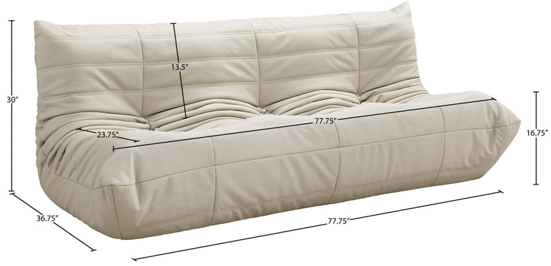 Relax 77.75" Vegan Leather Upholstered Sofa in Cream - 44063Cream-S