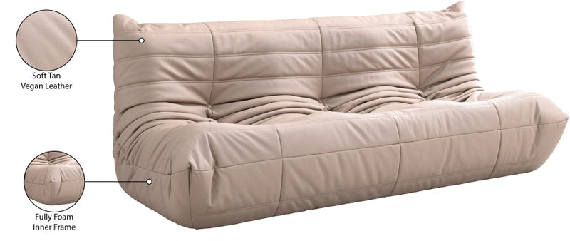 Relax 77.75" Vegan Leather Upholstered Sofa in Natural - 44063Tan-S