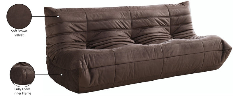 Relax 77.75" Velvet Upholstered Sofa in Brown - 44064Brown-S