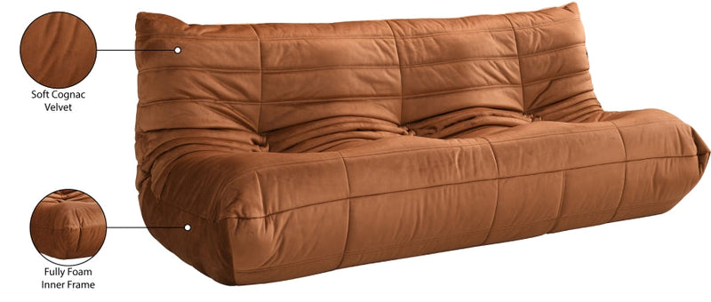 Relax 77.75" Velvet Upholstered Sofa in Cognac - 44064Cognac-S