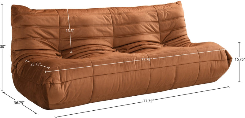 Relax 77.75" Velvet Upholstered Sofa in Cognac - 44064Cognac-S