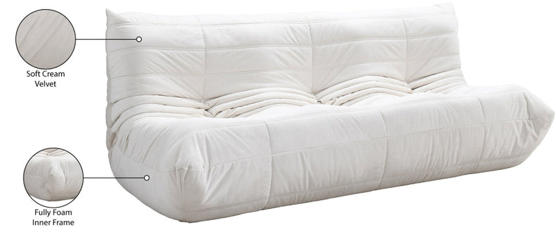 Relax 77.75" Velvet Upholstered Sofa in Cream - 44064Cream-S