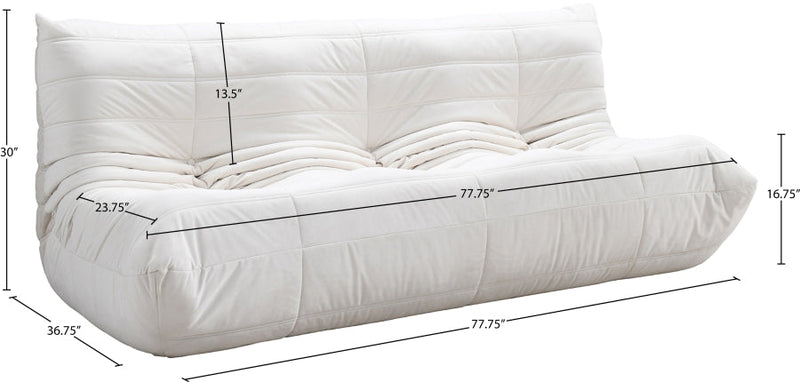 Relax 77.75" Velvet Upholstered Sofa in Cream - 44064Cream-S