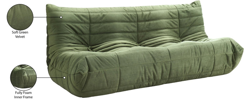 Relax 77.75" Velvet Upholstered Sofa in Green - 44064Green-S