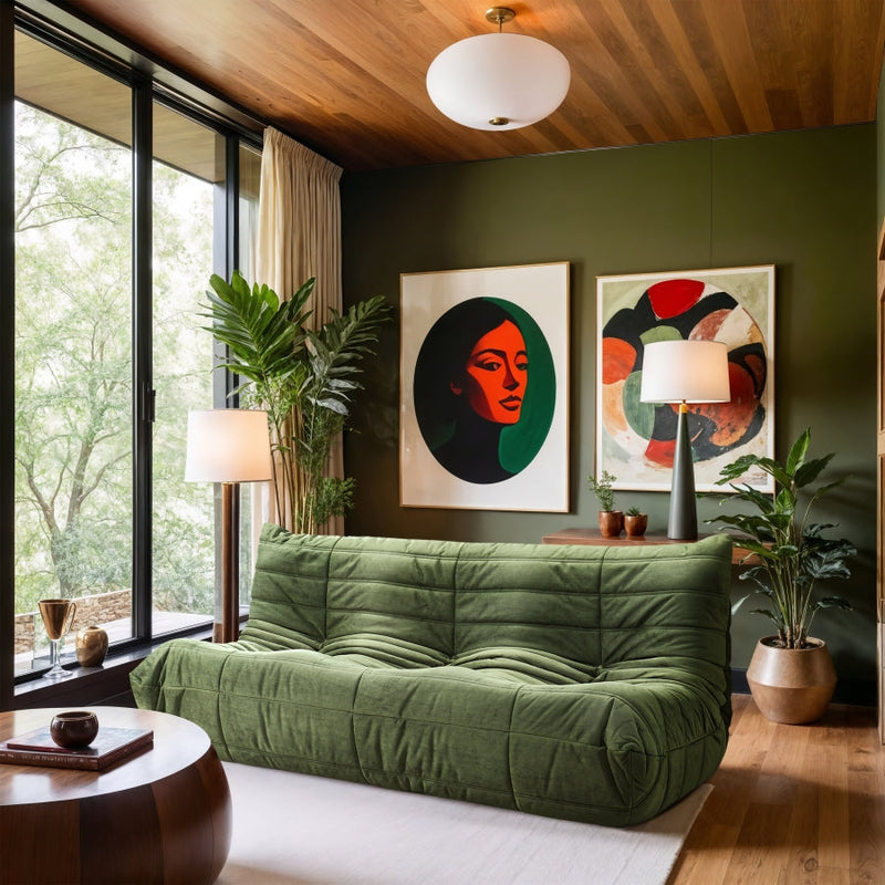 Relax 77.75" Velvet Upholstered Sofa in Green - 44064Green-S