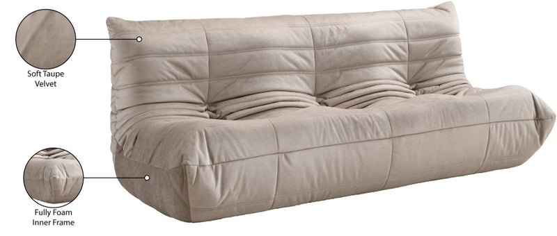 Relax 77.75" Velvet Upholstered Sofa in Taupe - 44064Taupe-S