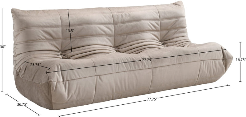 Relax 77.75" Velvet Upholstered Sofa in Taupe - 44064Taupe-S