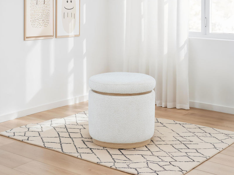 Remuda Boucle Upholstered Round Storage Ottoman Ivory - 915423