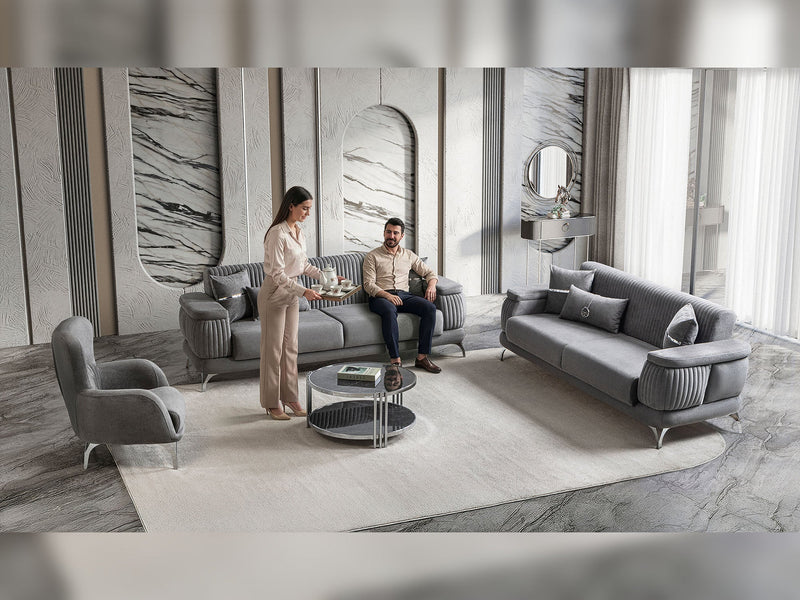Resital 3-pieces (Sofa & Loveseat & Chair) Livingroom Set in Cream - 200-ST-RES-FLORIA04-321