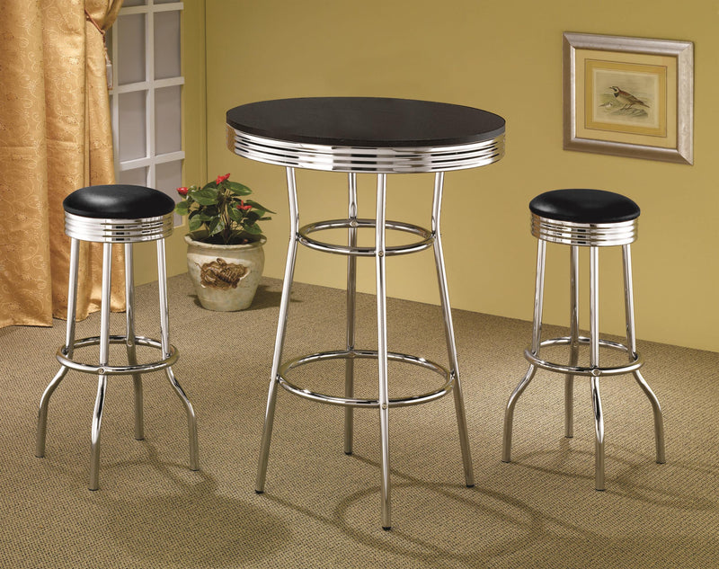 Retro 3-piece Round 1950s Bistro Pub Bar Table Set Black - 2405-S3