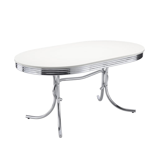 Retro Oval 60-inch Wood Top Dining Table White and Chrome - 2065